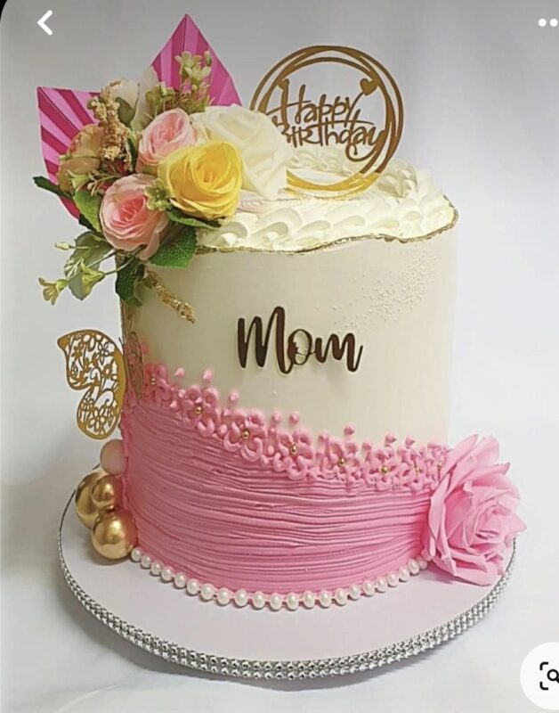 Mum White and Pink Birthday Cake