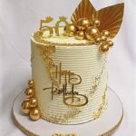 Ivory and Gold Happy Birthday Cake